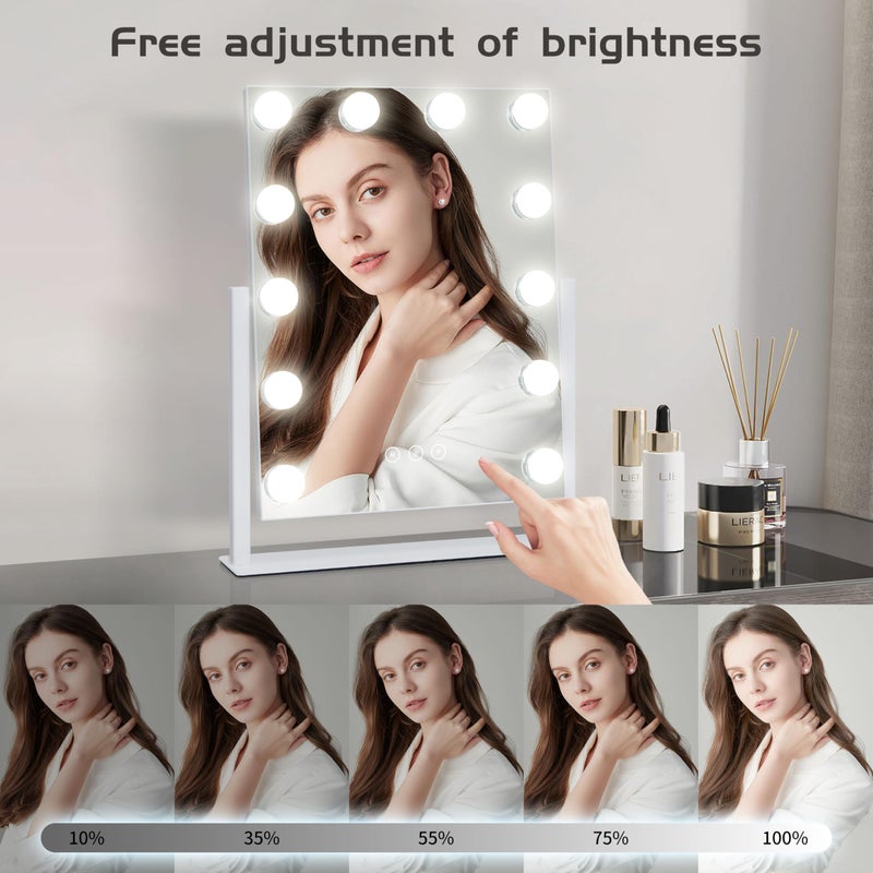 Kotdning Vanity Mirror with Lights,Lighted Vanity Mirror with 12 Dimmable Bulbs for Dressing Room & Bedroom,3 Color Lighting,Modes Detachable 10x Magnification 360Â°Ratation (White) 14.6" L x 17" W - Image 3