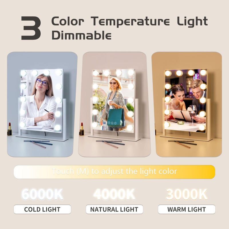 Kotdning Vanity Mirror with Lights,Lighted Vanity Mirror with 12 Dimmable Bulbs for Dressing Room & Bedroom,3 Color Lighting,Modes Detachable 10x Magnification 360Â°Ratation (White) 14.6" L x 17" W - Image 2