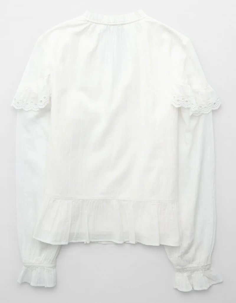 American Eagle  AE Long-Sleeve Ruffle Peasant Blouse for Women | Best Price UAE