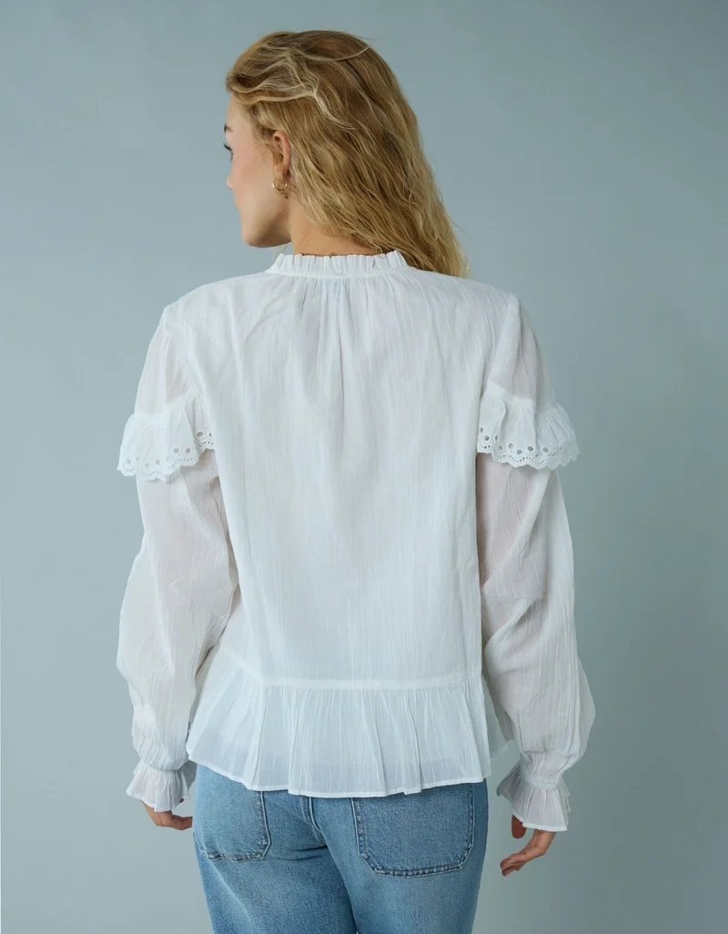 American Eagle  AE Long-Sleeve Ruffle Peasant Blouse for Women | Best Price UAE