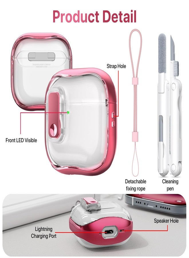 RFUNGUANGO (مع قفل أمان) غلاف واقي شفاف لسماعات Airpods الجيل الرابع، غلاف شفاف ناعم من TPU لسماعات Airpods 4 - مع مجموعة تنظيف، حبل أبيض، وردي ذهبي - Image 4