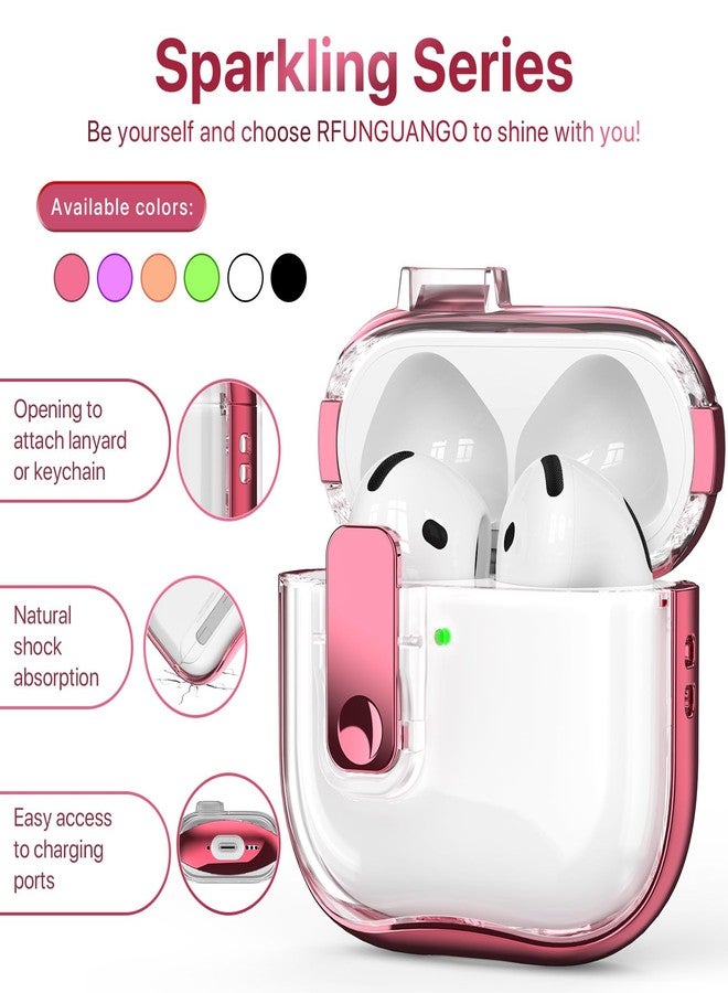 RFUNGUANGO (مع قفل أمان) غلاف واقي شفاف لسماعات Airpods الجيل الرابع، غلاف شفاف ناعم من TPU لسماعات Airpods 4 - مع مجموعة تنظيف، حبل أبيض، وردي ذهبي - Image 3