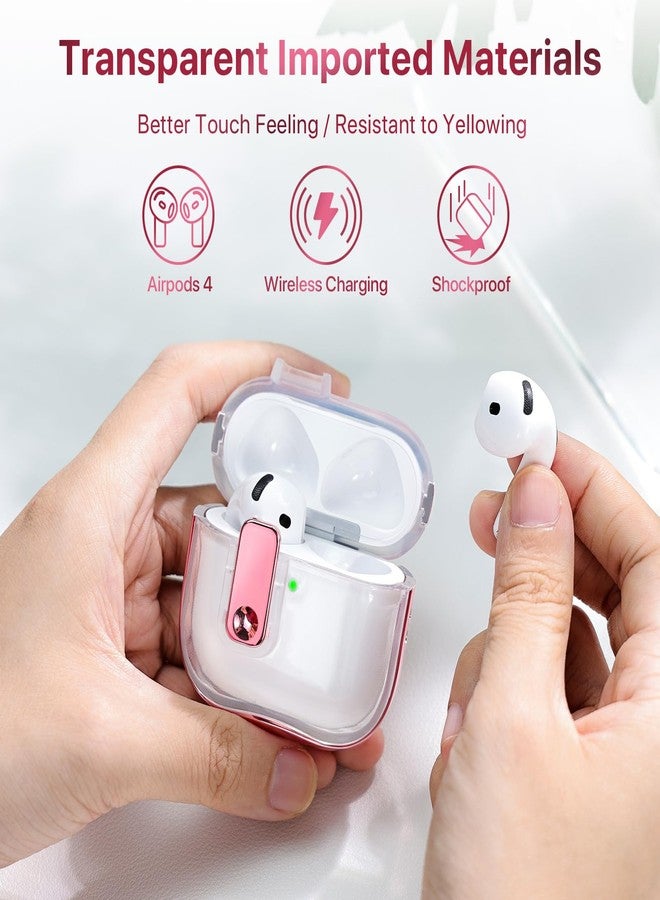 RFUNGUANGO (مع قفل أمان) غلاف واقي شفاف لسماعات Airpods الجيل الرابع، غلاف شفاف ناعم من TPU لسماعات Airpods 4 - مع مجموعة تنظيف، حبل أبيض، وردي ذهبي - Image 5