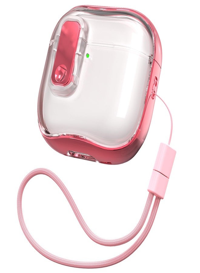 RFUNGUANGO (مع قفل أمان) غلاف واقي شفاف لسماعات Airpods الجيل الرابع، غلاف شفاف ناعم من TPU لسماعات Airpods 4 - مع مجموعة تنظيف، حبل أبيض، وردي ذهبي - Image 1