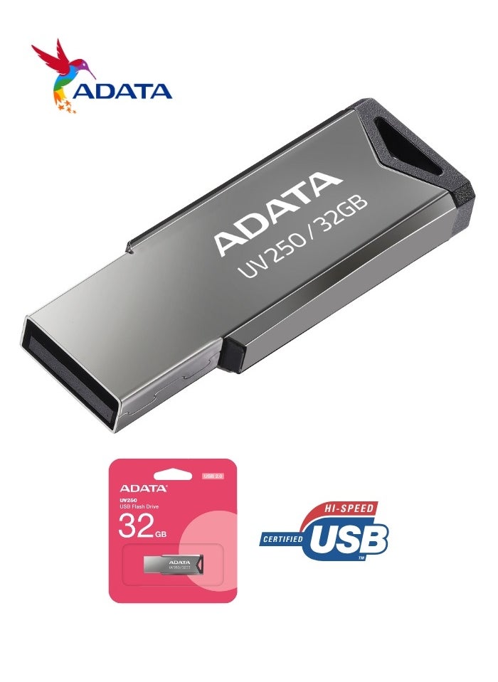 ADATA UV250 Classic | 32GB USB 2.0 Flash Drive | Silver Metal | Lightweight and Fast Data Transfer  - Image 1