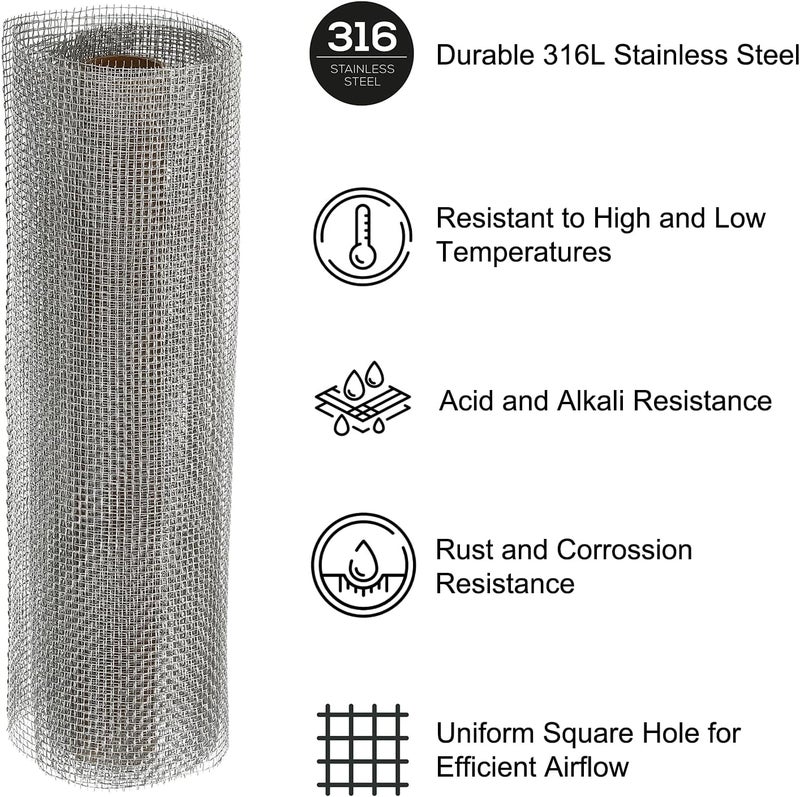 PATIKIL 40"L x 10"W Woven Wire Mesh, 10 Mesh 316L Stainless Steel Air Vent Filter Screen - Image 3
