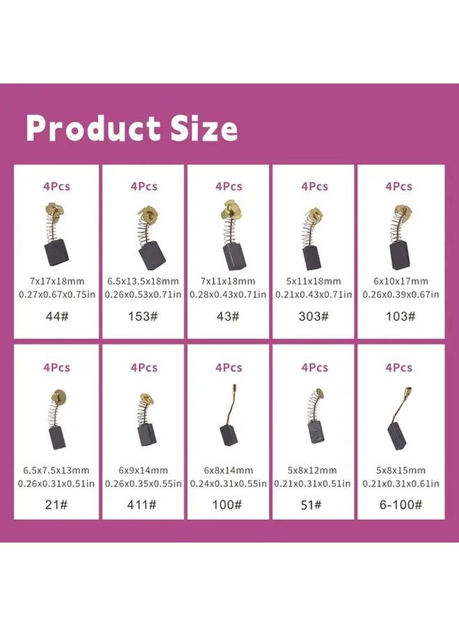 40PCS Motor Carbon Brush Set 10 Models Industrial Grade Wear Resistant Power Tools DC Motors - Image 3