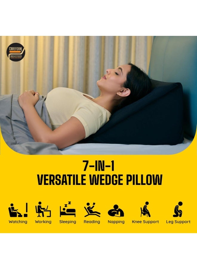 CareFoam Wedge Cushion | 2 Years Warranty | Wedge Pillow Memory Foam for Back Support, Acid Reflux, Snoring, GERD, Leg Elevation, Pregnancy | Black, 18L x 17.5W x 10H Inch - Image 4