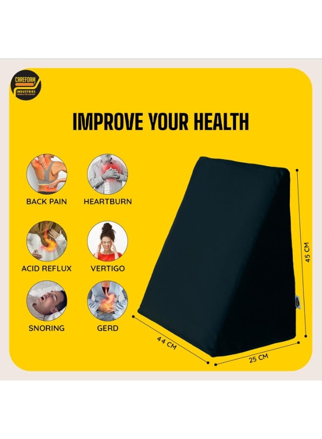 CareFoam Wedge Cushion | 2 Years Warranty | Wedge Pillow Memory Foam for Back Support, Acid Reflux, Snoring, GERD, Leg Elevation, Pregnancy | Black, 18L x 17.5W x 10H Inch - Image 5