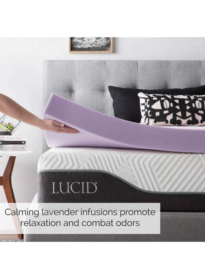 LUCID LUCID 4 Inch Lavender Infused Memory Foam Mattress Topper - Ventilated Design - Queen Size  - Image 3