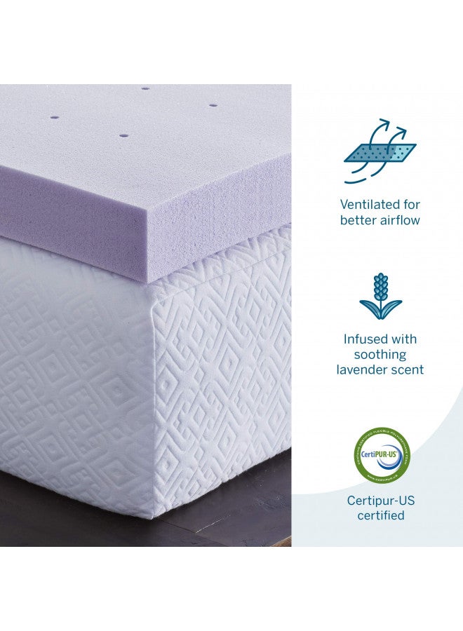 LUCID LUCID 4 Inch Lavender Infused Memory Foam Mattress Topper - Ventilated Design - Queen Size  - Image 2
