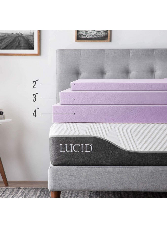 LUCID LUCID 4 Inch Lavender Infused Memory Foam Mattress Topper - Ventilated Design - Queen Size  - Image 5