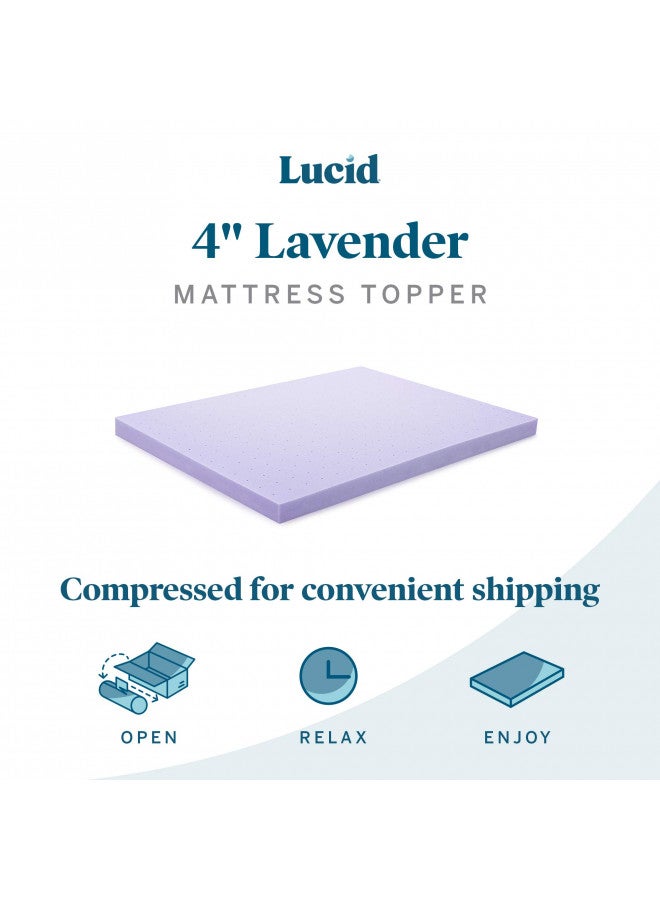 LUCID LUCID 4 Inch Lavender Infused Memory Foam Mattress Topper - Ventilated Design - Queen Size  - Image 4
