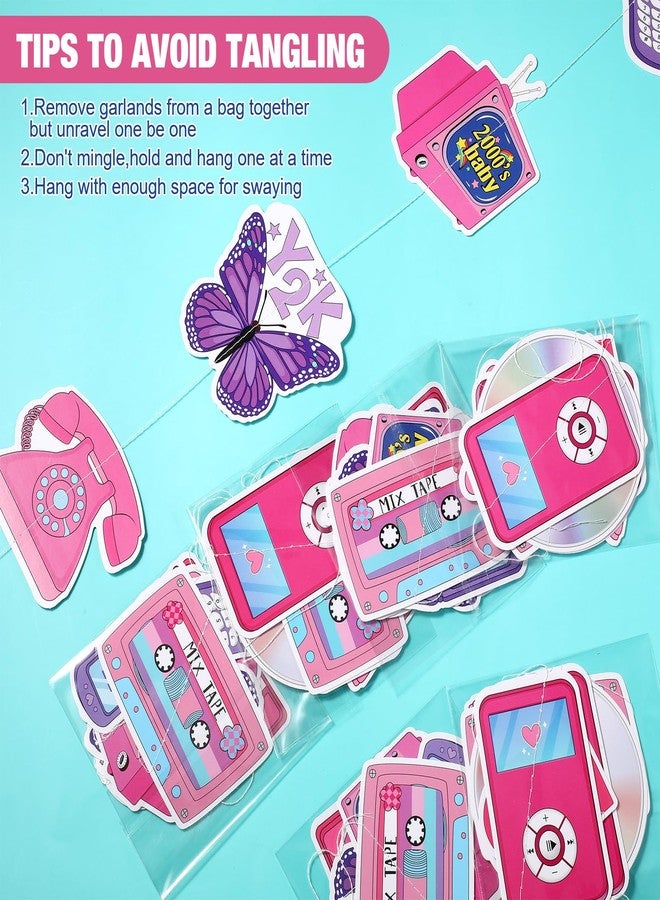 Spakon 8 Packs Y2k Party Decorations Pink Paper Banner Early 2000s Hanging Decor I Love 00's Paper Cutout Retro 2000s Garland for Birthday Female Bachelorette Party Supplies Decoration - Image 3