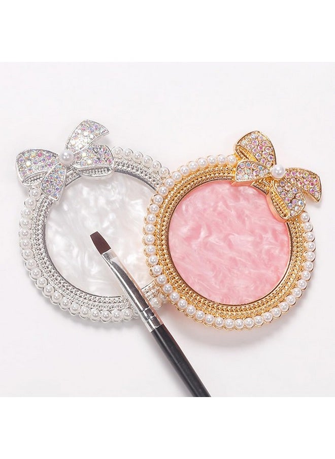 ForSewian ForSewian Resin Nail Art Palette, Nail Art Painting Mixed Color Palette, Bow Decorated with Rhinestones and Pearls Nail Art Display Board (Golden)  - Image 3