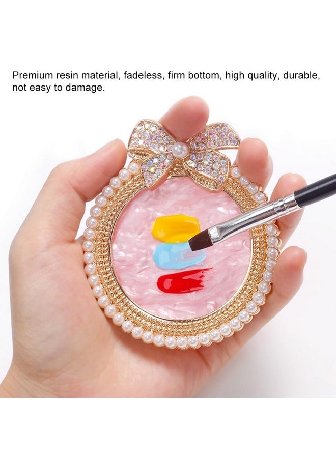 ForSewian ForSewian Resin Nail Art Palette, Nail Art Painting Mixed Color Palette, Bow Decorated with Rhinestones and Pearls Nail Art Display Board (Golden)  - Image 2