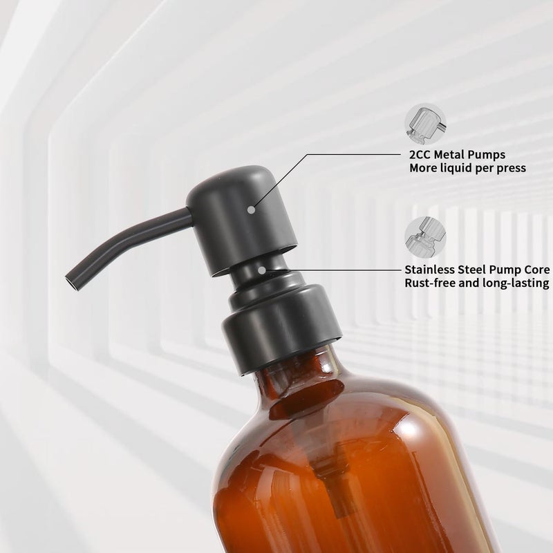 Prus Waso Amber Glass Soap Dispenser Set, Hand Soap and Lotion Set with Black Stainless Steel Pump, Perfect for Modern Bathroom Decor. (Amber) - Image 4