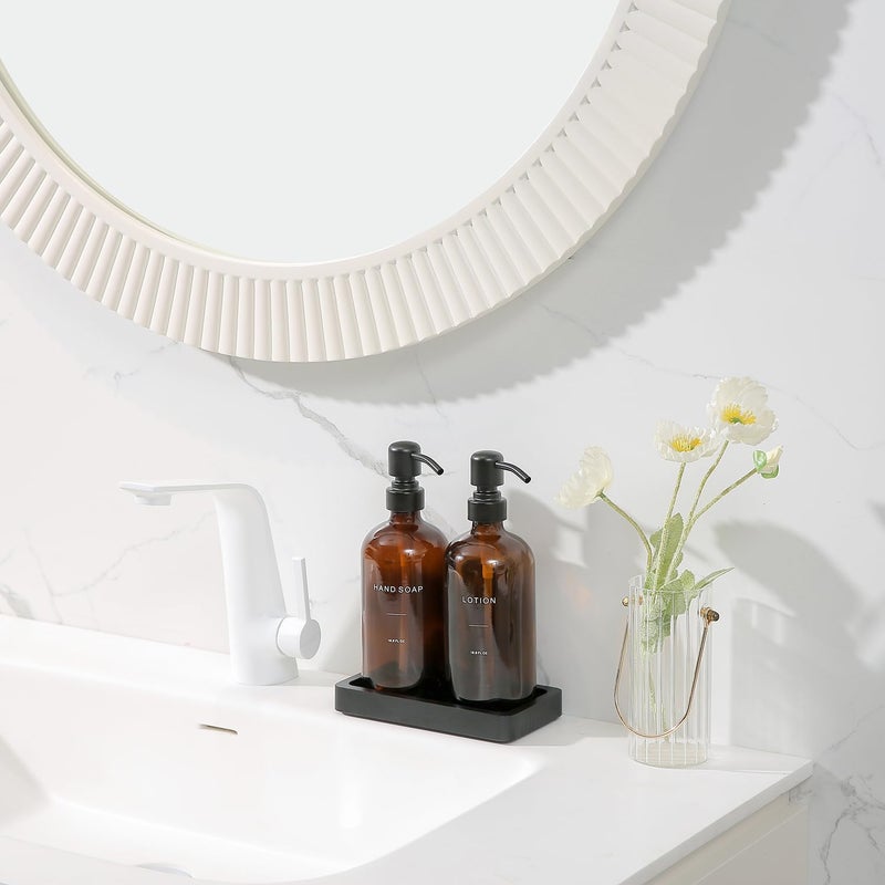 Prus Waso Amber Glass Soap Dispenser Set, Hand Soap and Lotion Set with Black Stainless Steel Pump, Perfect for Modern Bathroom Decor. (Amber) - Image 5