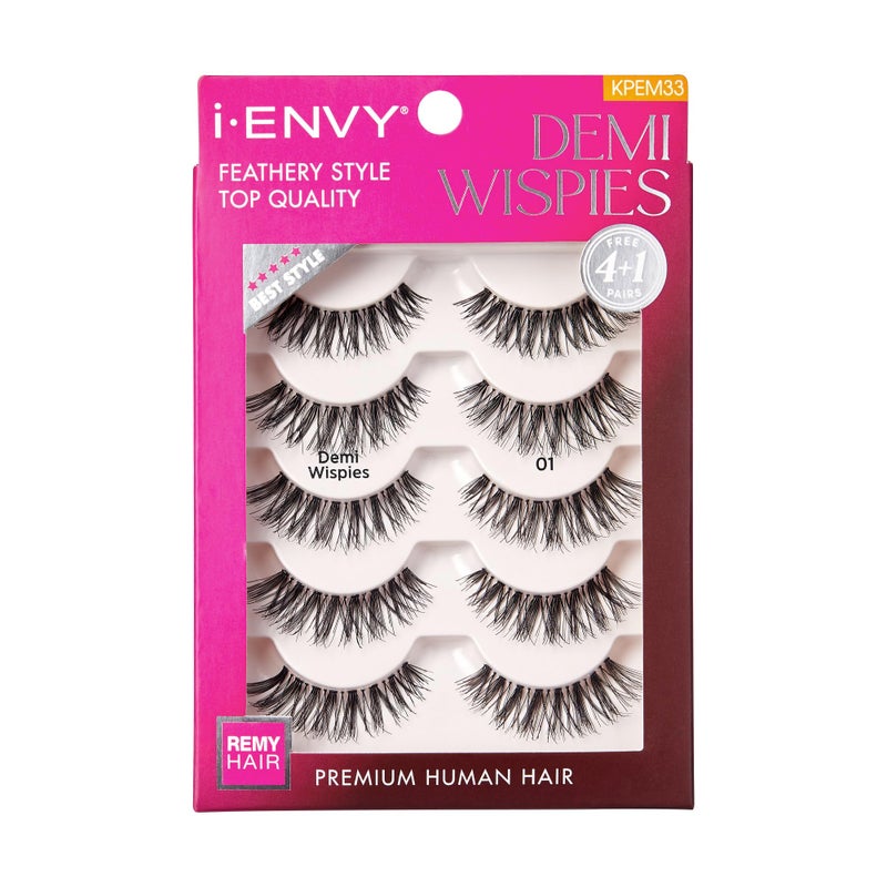 iENVY 5 Pairs Demi Wispies False Lashes 1 Pack Premium Quality 100 Human Hair Fluffy Feathered Eyelashes With Volume  Curl Natural Look Lightweight Comfortable Reusable for Everyday Wear
