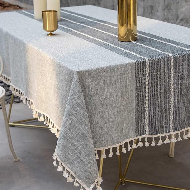 DEEPDREAM Deep Dream Tablecloth, Embroidered Waterproof Table Cloth Cotton Linen Wrinkle Free Anti-Fading Tablecloths Dust-Proof Table Cover for Kitchen Dinning Party Christmas, 55 x 102 Inch - New Gray - Image 1