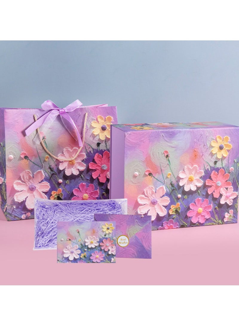 3D Chrysanthemum Oil Painting Packaging Set - Large 34x27x14cm ( with shredded paper, greeting cards, gift box & Gift bag) - Image 1