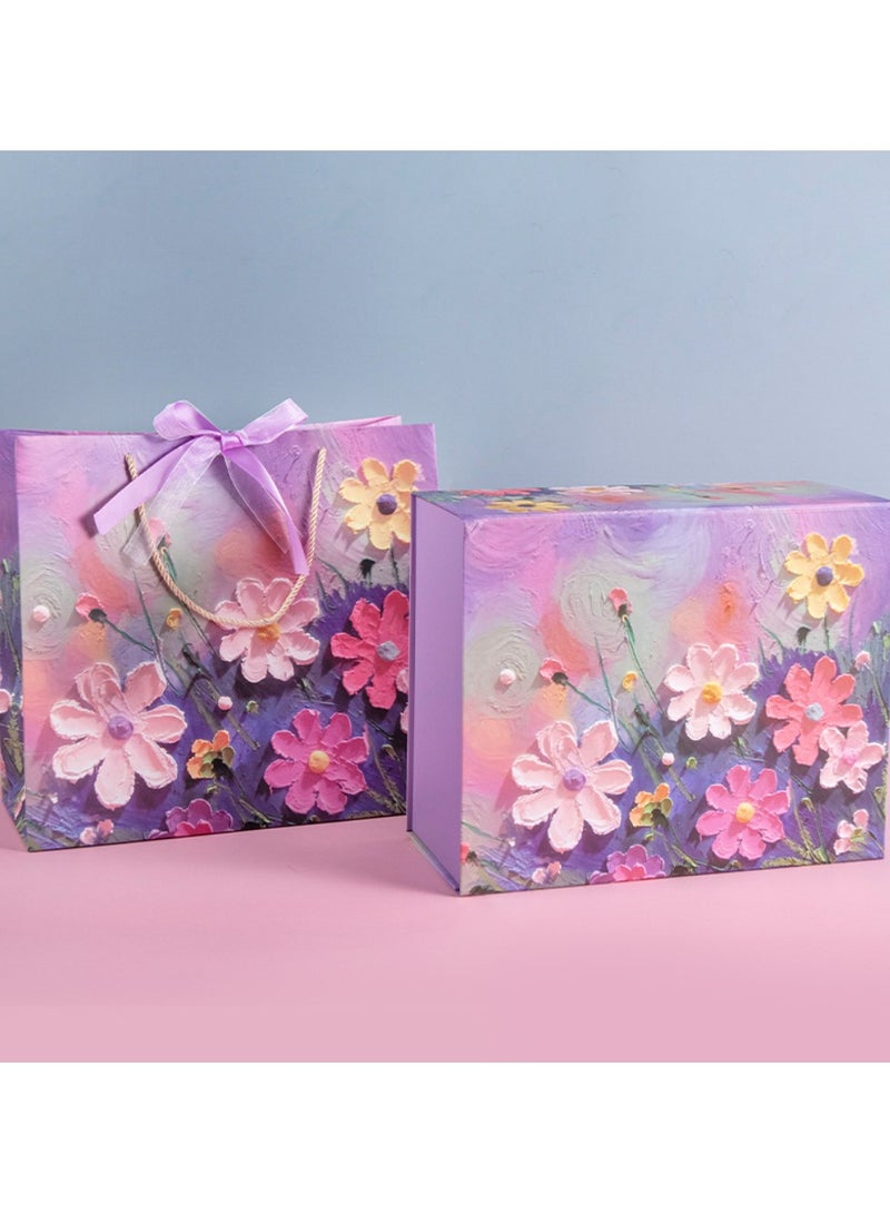 3D Chrysanthemum Oil Painting Packaging Set - Large 34x27x14cm ( with shredded paper, greeting cards, gift box & Gift bag) - Image 2