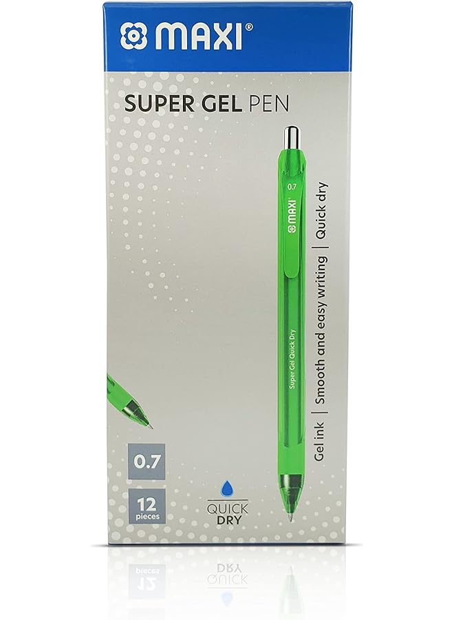 ماكسي قلم جل 0.7 ملم، علبة مكونة من 12 قطعة أقلام خضراء عالية الجودة وتقنيات رائدة، حبر طويل الأمد وسريع الجفاف - Image 1