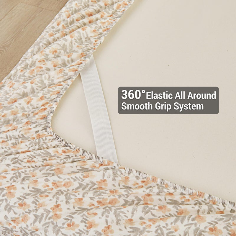 Viviland Floral Queen Sheet Set - 4 Piece Vintage Light Orange Flower Patterned Bed Sheets - Soft, Breathable Microfiber Sheets with Deep Pocket, Non-Slip Fitted Sheets & Pillowcases - Image 4