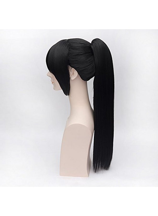 Probeauty Probeauty Girl Stylish Ponytail Black Straight Cosplay Wig Long Black Wig with Bangs for Women Synthetic Wig Anime Cosplay Wig for Halloween Costume Party+Wig Cap  - Image 5