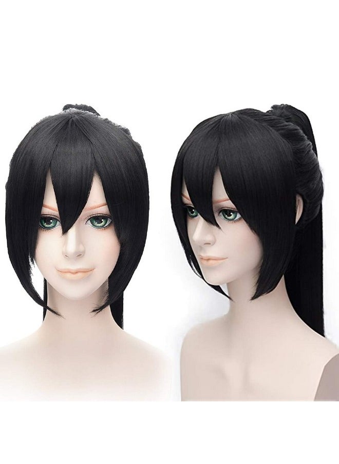 Probeauty Probeauty Girl Stylish Ponytail Black Straight Cosplay Wig Long Black Wig with Bangs for Women Synthetic Wig Anime Cosplay Wig for Halloween Costume Party+Wig Cap  - Image 3