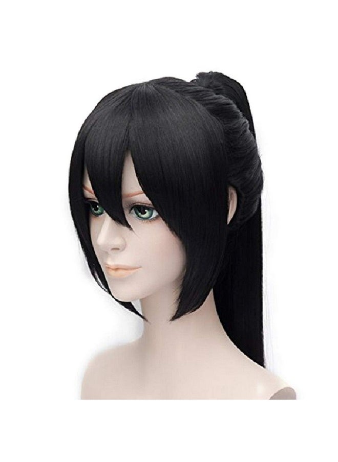 Probeauty Probeauty Girl Stylish Ponytail Black Straight Cosplay Wig Long Black Wig with Bangs for Women Synthetic Wig Anime Cosplay Wig for Halloween Costume Party+Wig Cap  - Image 4