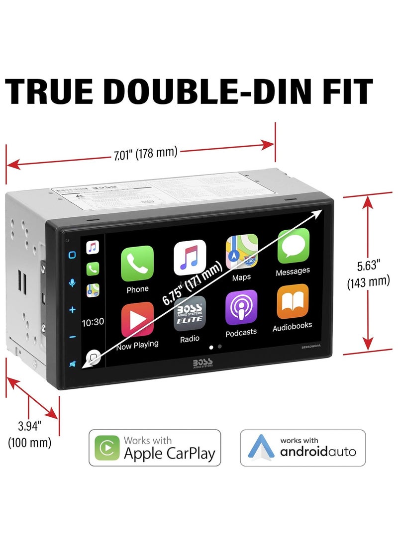 BOSS AUDIO SYSTEMS - BOSS Audio Systems Elite Series BE950WCPA Wireless Apple CarPlay, Android Auto Car Multimedia Player - Double Din Radio, 6.75 Inch Capacitive Touchscreen, Bluetooth - Image 1