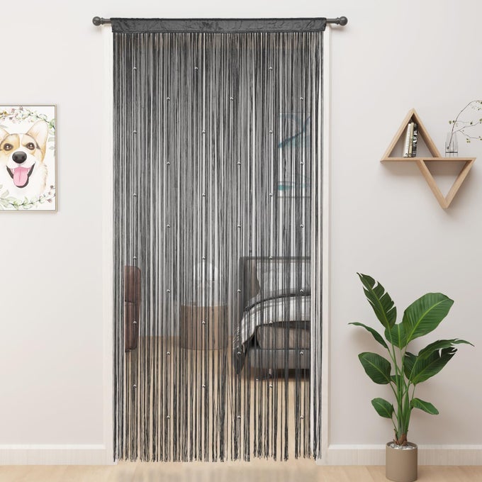 BEADED CURTAIN BEADED CURTAINS FOR DOORWAYS CRYSTALS SUITABLE FOR INTERIOR HANGING DECORATION AND PARTITIONS CLOSET CURTAINS 39X110 GREY