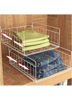 XiuWoo 2-Pcs Metal Foldable Stackable Closet Wardrobe Storage Box Organizer, Portable Wardrobe Storage Organizer, Clothes Storage Cabinet, Pull Out Drawer Organizer  - Image 1
