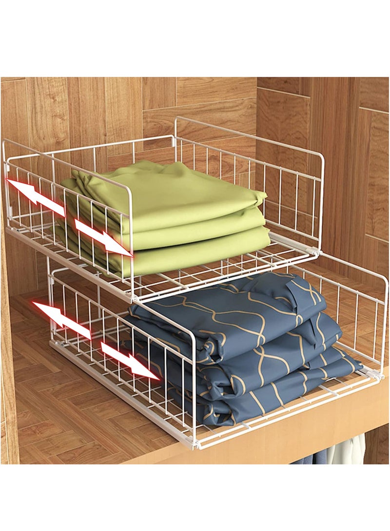 XiuWoo 2-Pcs Metal Foldable Stackable Closet Wardrobe Storage Box Organizer, Portable Wardrobe Storage Organizer, Clothes Storage Cabinet, Pull Out Drawer Organizer - Image 1