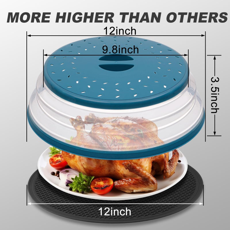 WENWELL Large Microwave Splatter Cover & Silicone Mat,12 Inchs Vented Collapsible Guard dish Plate lid & Round Kitchen mat for food - Image 3
