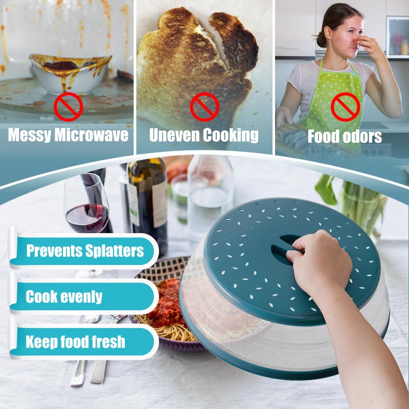 WENWELL Large Microwave Splatter Cover & Silicone Mat,12 Inchs Vented Collapsible Guard dish Plate lid & Round Kitchen mat for food - Image 4