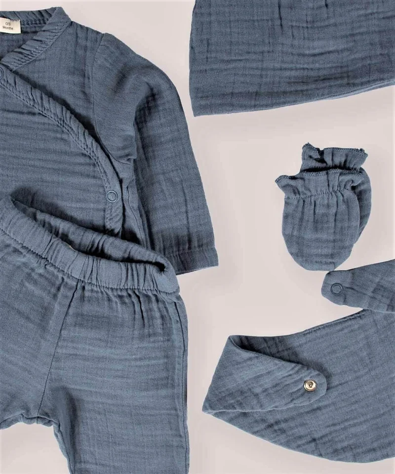 Cigit Organic Hospital Released Baby Set 0-3 Months Indigo Blue