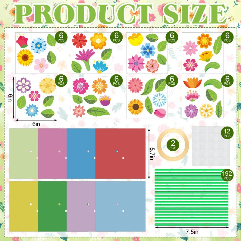 Motipuns 48 Sets Valentine's Day Crafts Kit DIY Flower Paper Crafts Colorful Bouquets Make Your Own Valentine Flower Gifts for Spring Valentine's Handmade Project Mother's Day Home Activities - Image 3
