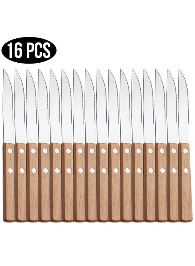 16 Piece 304 Stainless Steel Wooden Dinner Spoon Set Dishwasher Safe - Image 1