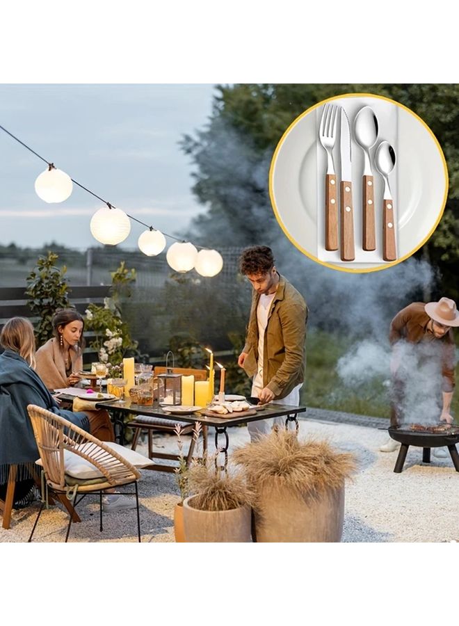 16 Piece 304 Stainless Steel Wooden Dinner Spoon Set Dishwasher Safe - Image 4