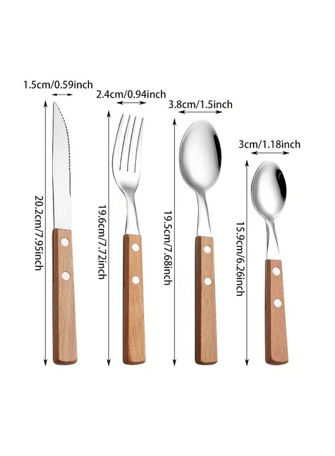 16 Piece 304 Stainless Steel Wooden Dinner Spoon Set Dishwasher Safe - Image 3