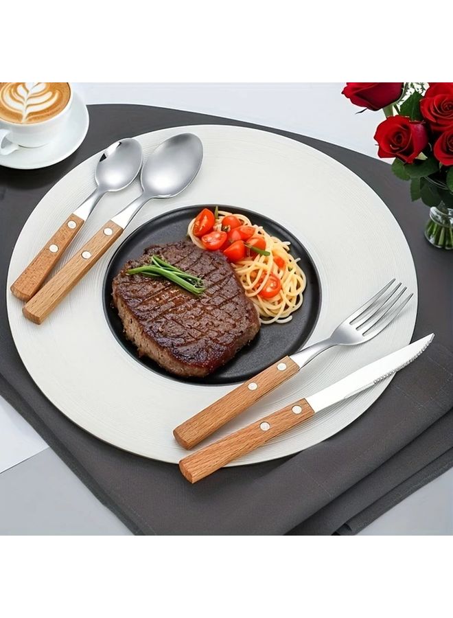 16 Piece 304 Stainless Steel Wooden Dinner Spoon Set Dishwasher Safe - Image 2