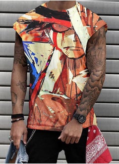 KUYING Summer One Piece Print Loose Sleeveless Expanded Shoulder VSest  - Image 1