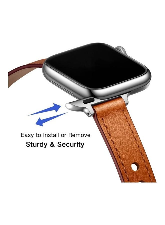 NIBEMINENT Ethnic Replacement Watchband for Apple Watch Series 1/2/3/4/5/6/7/SE 42/44/45mm Semi-Oiled Silver Buckle - Image 4