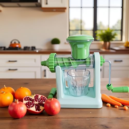 BLLUEX Hand Juicer Machine, Manual Hand Juicer for Fruits and Vegetables, Heavy-Duty, with Vacuum Base and Waste Separator, Easy to Use, Best for Orange, Pomegranate, Carrot (Sky/Green) - Image 5