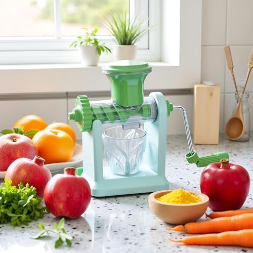 BLLUEX Hand Juicer Machine, Manual Hand Juicer for Fruits and Vegetables, Heavy-Duty, with Vacuum Base and Waste Separator, Easy to Use, Best for Orange, Pomegranate, Carrot (Sky/Green) - Image 3