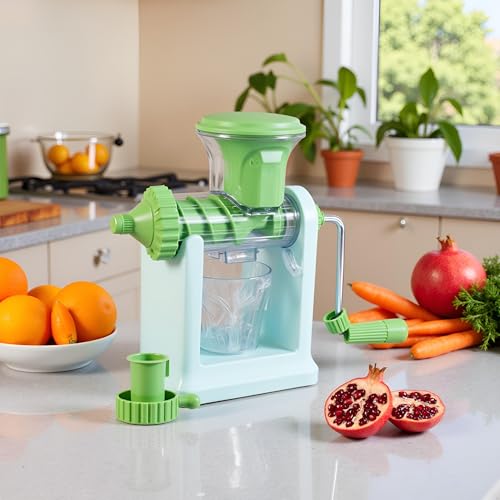BLLUEX Hand Juicer Machine, Manual Hand Juicer for Fruits and Vegetables, Heavy-Duty, with Vacuum Base and Waste Separator, Easy to Use, Best for Orange, Pomegranate, Carrot (Sky/Green) - Image 4