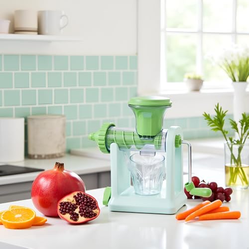 BLLUEX Hand Juicer Machine, Manual Hand Juicer for Fruits and Vegetables, Heavy-Duty, with Vacuum Base and Waste Separator, Easy to Use, Best for Orange, Pomegranate, Carrot (Sky/Green) - Image 2