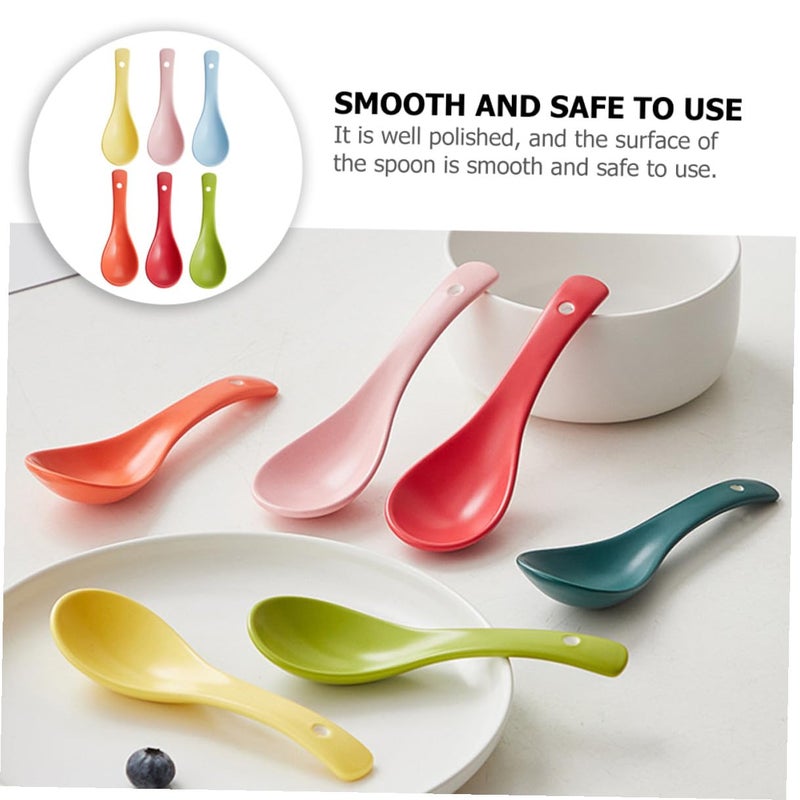 Ceramic Soup Spoons Set of 6 Lightweight Porcelain Spoons for Ramen Dessert Home Serving - Image 4
